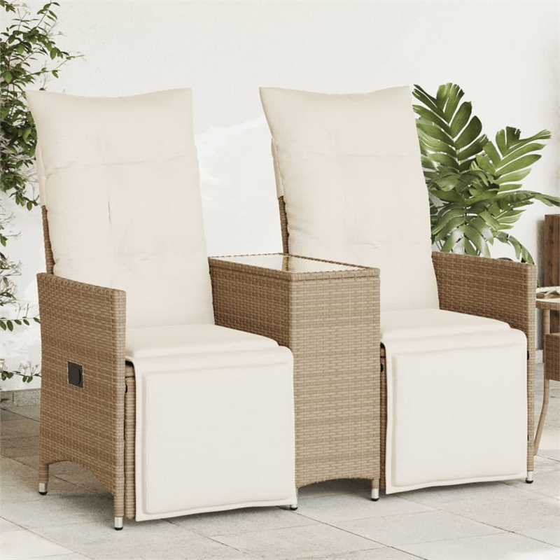 Bowery Hill Contemporary Synthetic Poly Rattan Reclining Garden Sofa in Beige