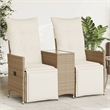 Bowery Hill Contemporary Synthetic Poly Rattan Reclining Garden Sofa in Beige