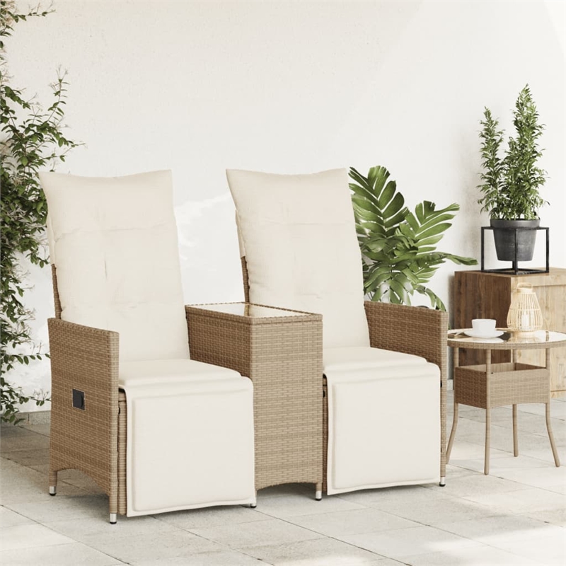 Bowery Hill Contemporary Synthetic Poly Rattan Reclining Garden Sofa in Beige
