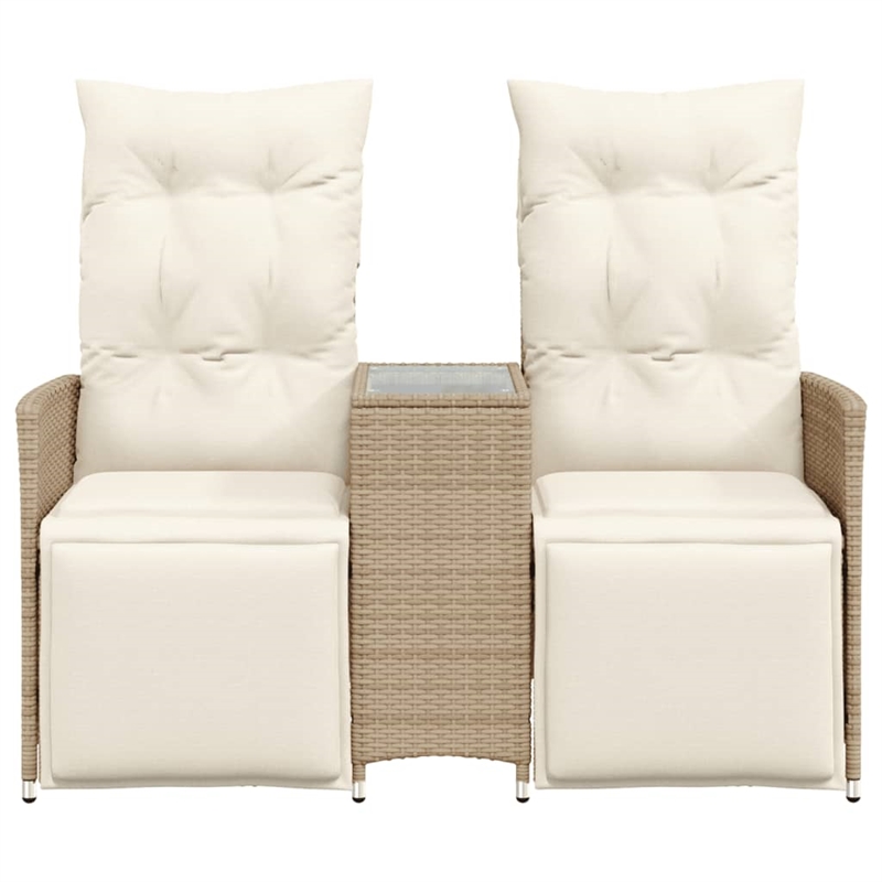 Bowery Hill Contemporary Synthetic Poly Rattan Reclining Garden Sofa in Beige