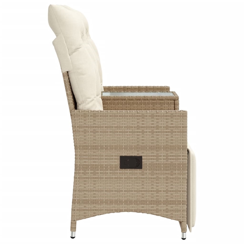 Bowery Hill Contemporary Synthetic Poly Rattan Reclining Garden Sofa in Beige