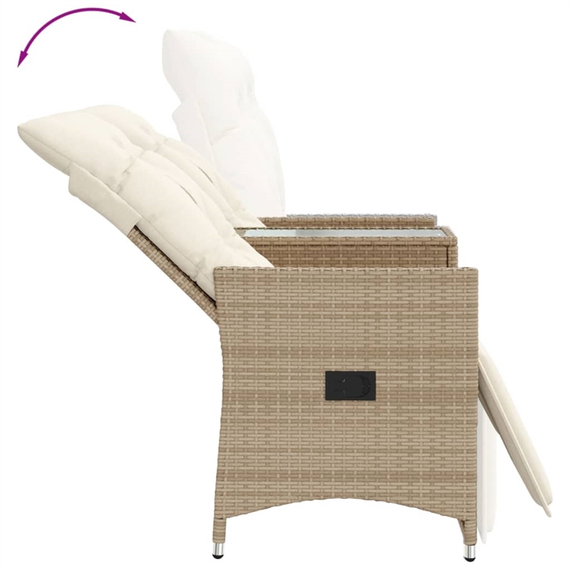 Bowery Hill Contemporary Synthetic Poly Rattan Reclining Garden Sofa in Beige