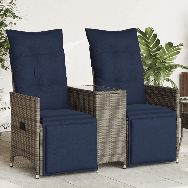 Bowery Hill 2-Seater Poly Rattan Reclining Patio Sofa With Table in Gray