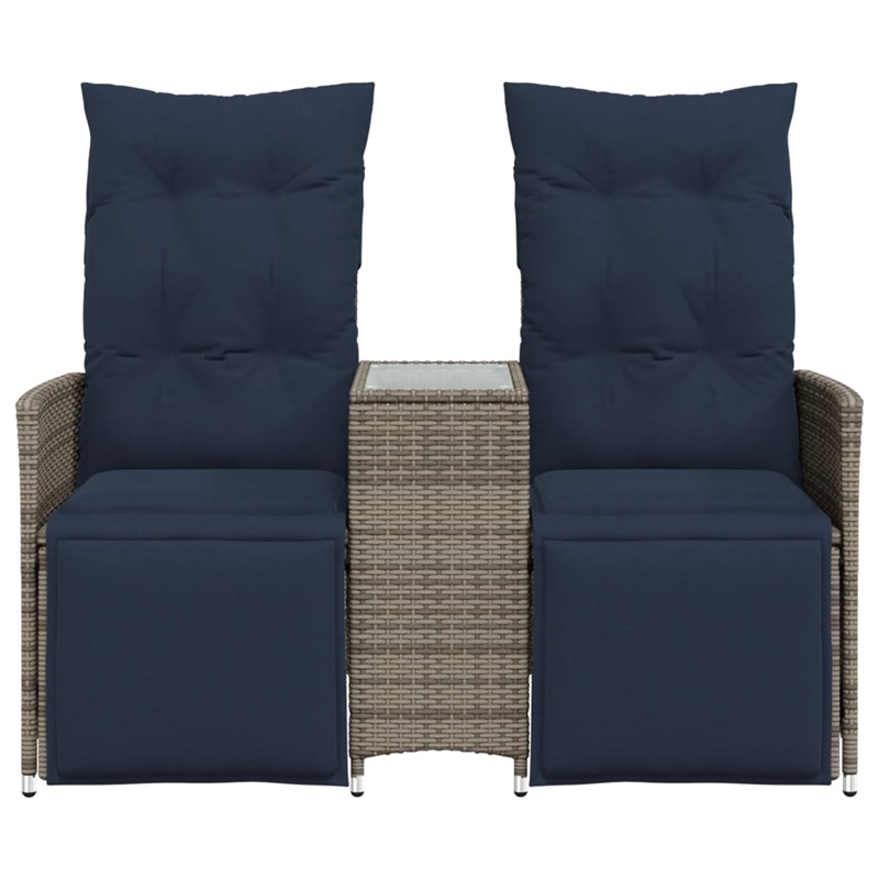 Bowery Hill 2-Seater Poly Rattan Reclining Patio Sofa With Table in Gray
