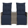 Bowery Hill 2-Seater Poly Rattan Reclining Patio Sofa With Table in Gray