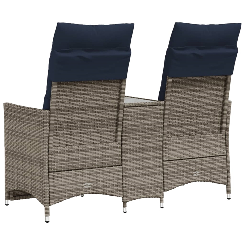 Bowery Hill 2-Seater Poly Rattan Reclining Patio Sofa With Table in Gray