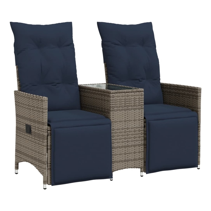 Bowery Hill 2-Seater Poly Rattan Reclining Patio Sofa With Table in Gray