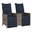Bowery Hill 2-Seater Poly Rattan Reclining Patio Sofa With Table in Gray