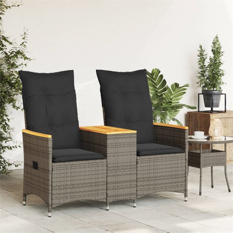 Bowery Hill 2-Seater Standard PE Rattan Reclining Garden Sofa in Gray