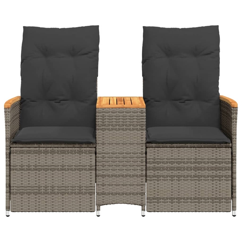Bowery Hill 2-Seater Standard PE Rattan Reclining Garden Sofa in Gray