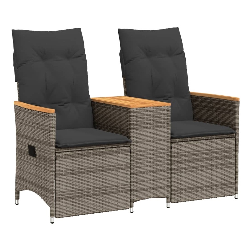 Bowery Hill 2-Seater Standard PE Rattan Reclining Garden Sofa in Gray