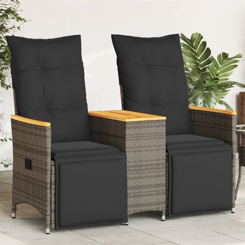 Bowery Hill Contemporary Synthetic Poly Rattan Reclining Garden Sofa in Gray