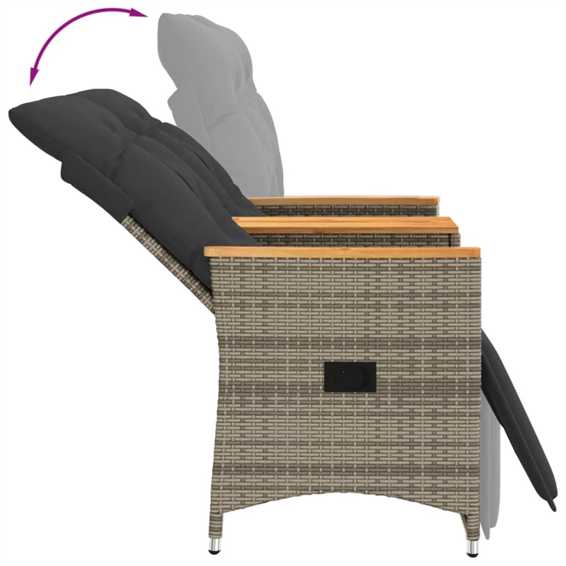 Bowery Hill Contemporary Synthetic Poly Rattan Reclining Garden Sofa in Gray