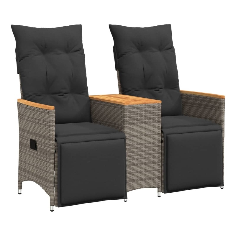 Bowery Hill Contemporary Synthetic Poly Rattan Reclining Garden Sofa in Gray