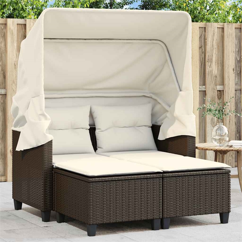 Bowery Hill Medium PE Rattan Garden Sofa With Removable Covers in Brown