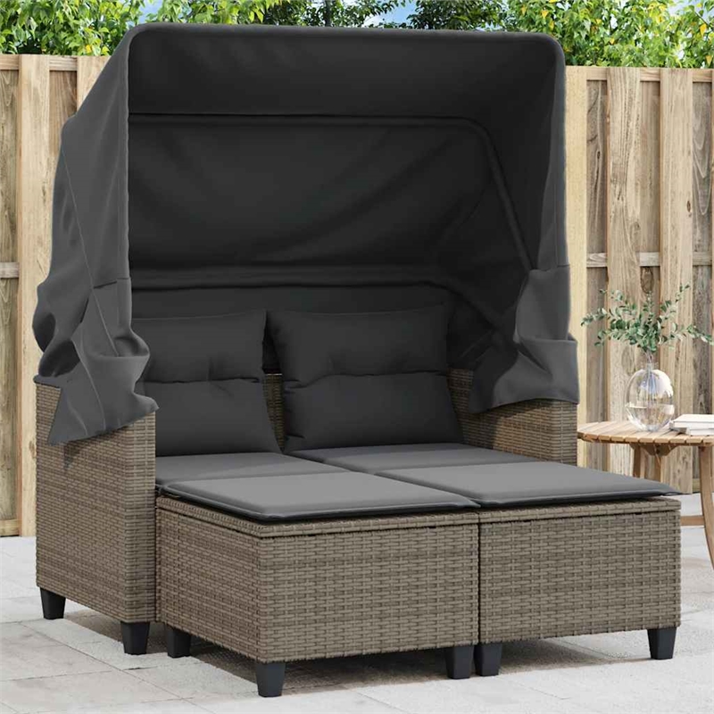 Bowery Hill 2-Seater PE Rattan And Powder-Coated Steel Garden Sofa in Gray