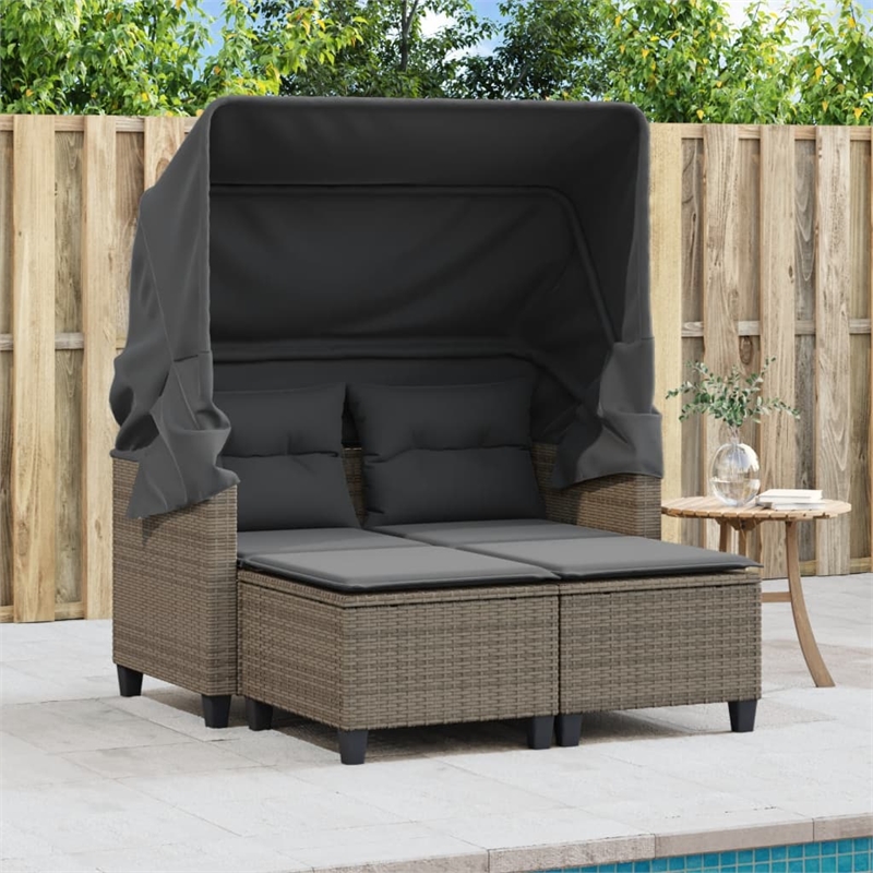 Bowery Hill 2-Seater PE Rattan And Powder-Coated Steel Garden Sofa in Gray