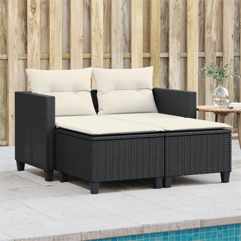 Bowery Hill PE Rattan And Powder-Coated Steel Garden Sofa in Black