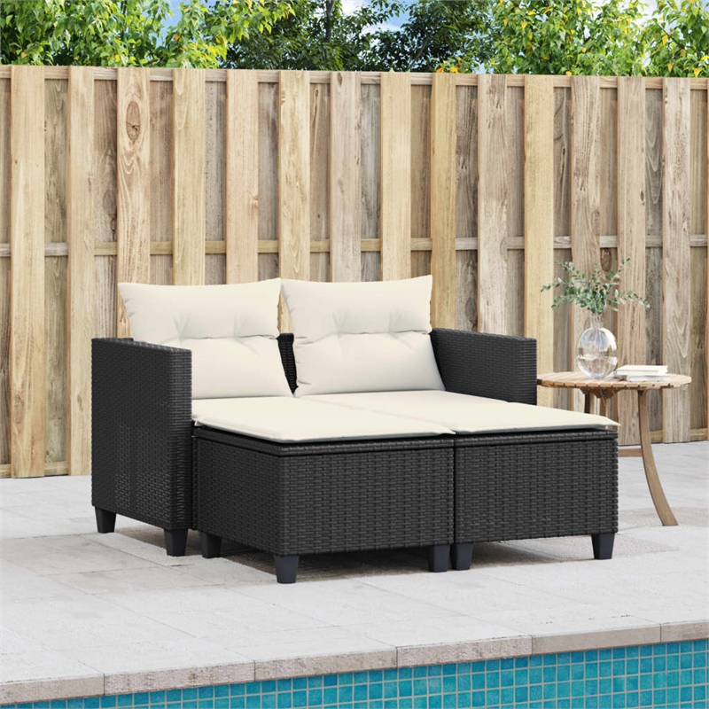 Bowery Hill PE Rattan And Powder-Coated Steel Garden Sofa in Black