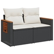 Bowery Hill Contemporary Synthetic Poly Rattan Garden Sofa in Black And Cream
