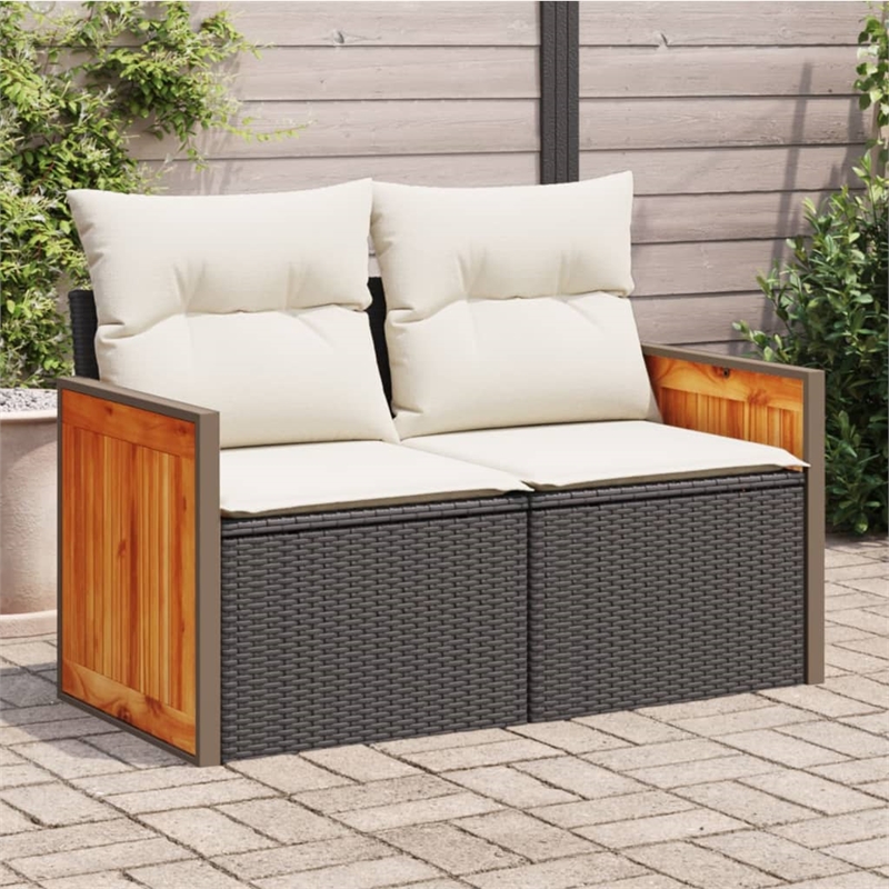 Bowery Hill Contemporary 2-Seater PE Rattan Modular Garden Sofa in Black