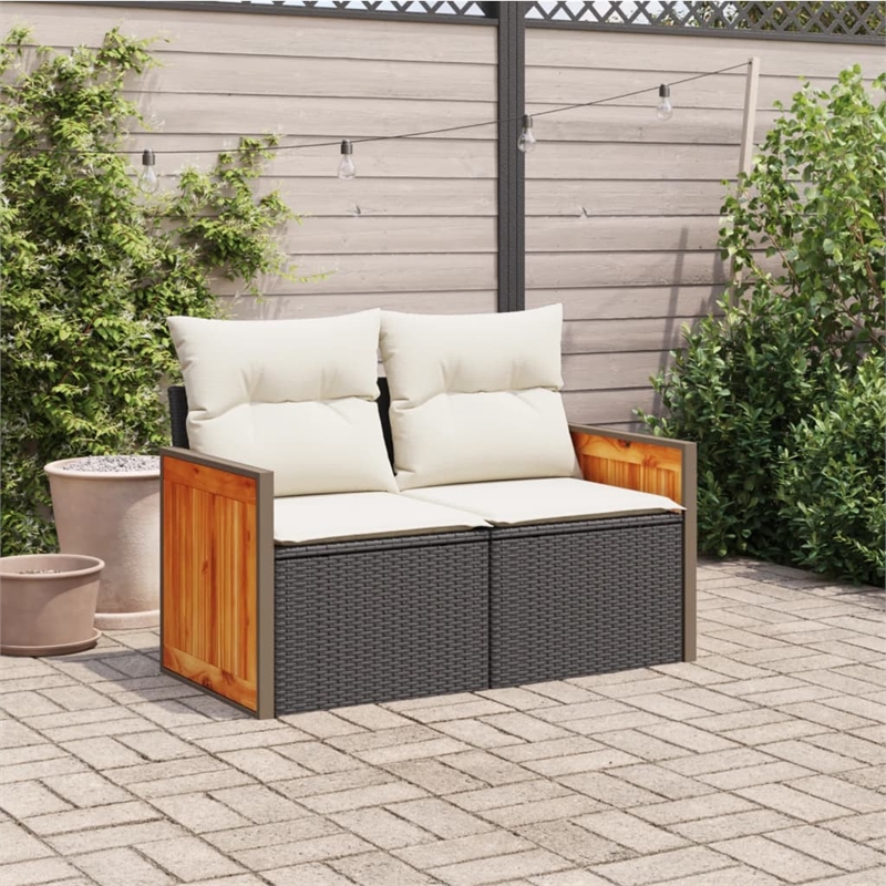 Bowery Hill Contemporary 2-Seater PE Rattan Modular Garden Sofa in Black