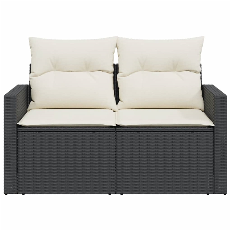 Bowery Hill Contemporary Synthetic Poly Rattan Garden Sofa in Black And Cream