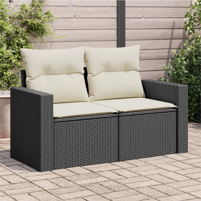 Bowery Hill Contemporary Synthetic Poly Rattan Garden Sofa in Black And Cream