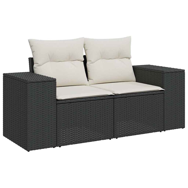 Bowery Hill 2-Seater Poly Rattan Modular Garden Sofa in Black And Cream