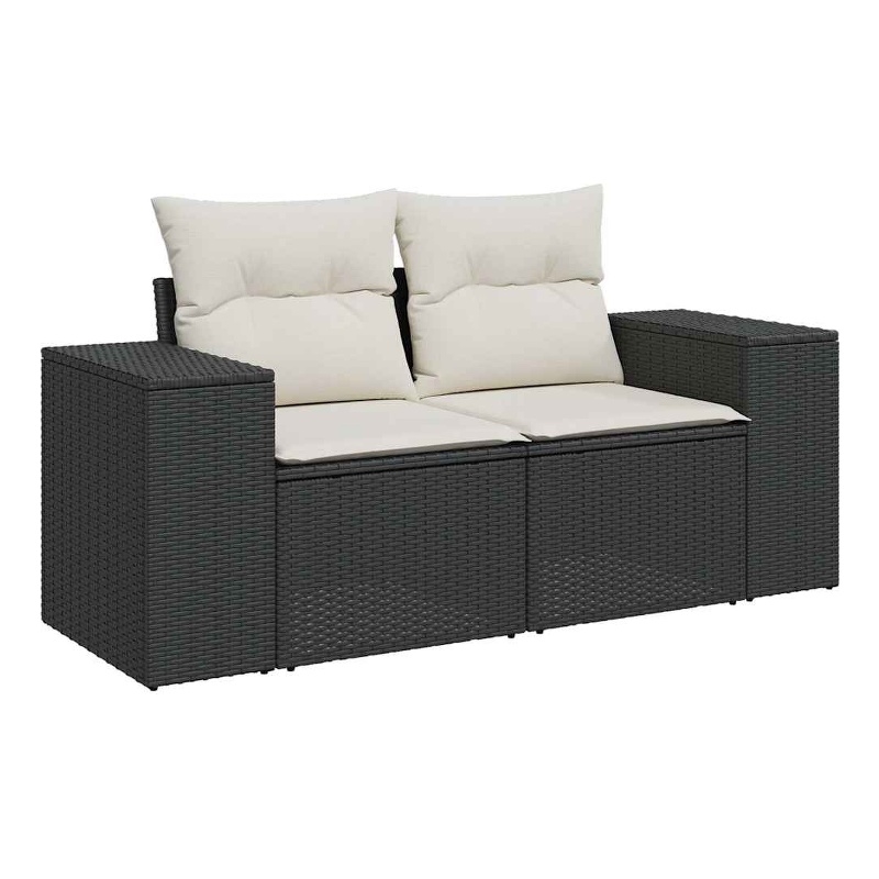 Bowery Hill 2-Seater Poly Rattan Modular Garden Sofa in Black And Cream