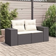 Bowery Hill 2-Seater Poly Rattan Modular Garden Sofa in Black And Cream
