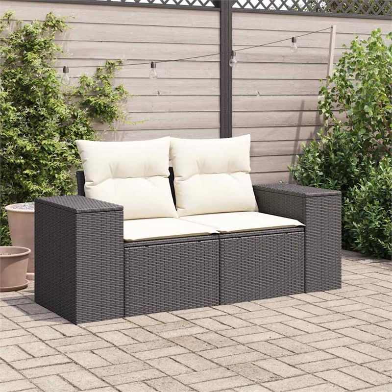 Bowery Hill 2-Seater Poly Rattan Modular Garden Sofa in Black And Cream
