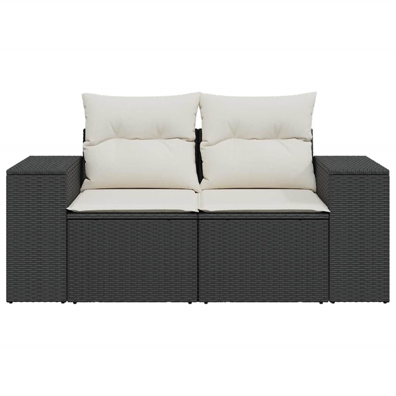 Bowery Hill 2-Seater Poly Rattan Modular Garden Sofa in Black And Cream