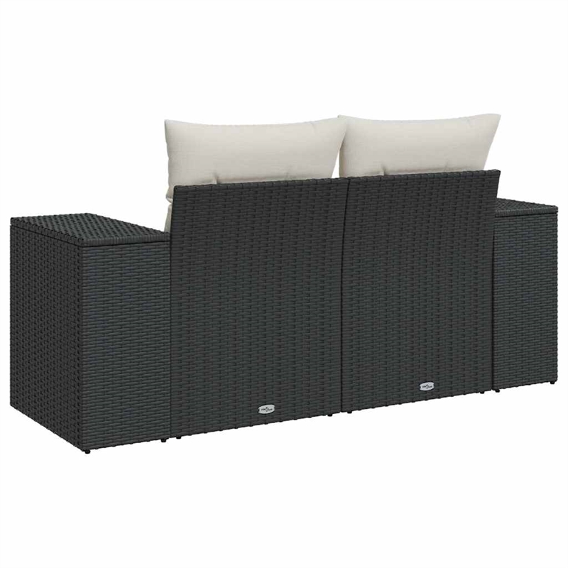 Bowery Hill 2-Seater Poly Rattan Modular Garden Sofa in Black And Cream
