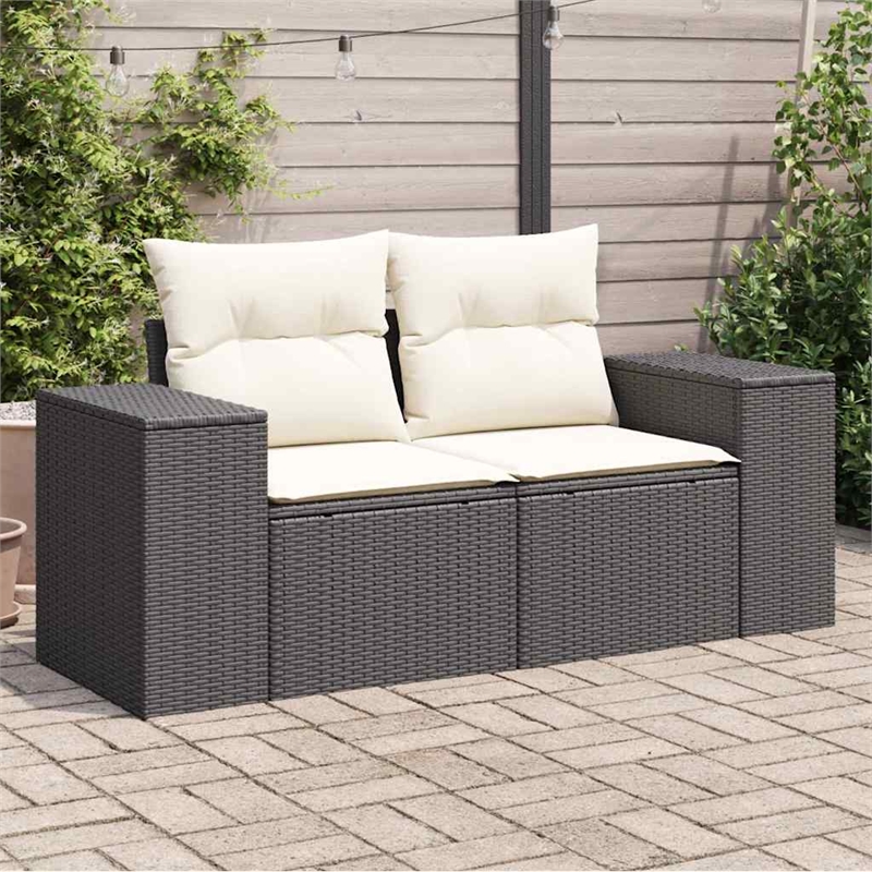 Bowery Hill 2-Seater Poly Rattan Modular Garden Sofa in Black And Cream