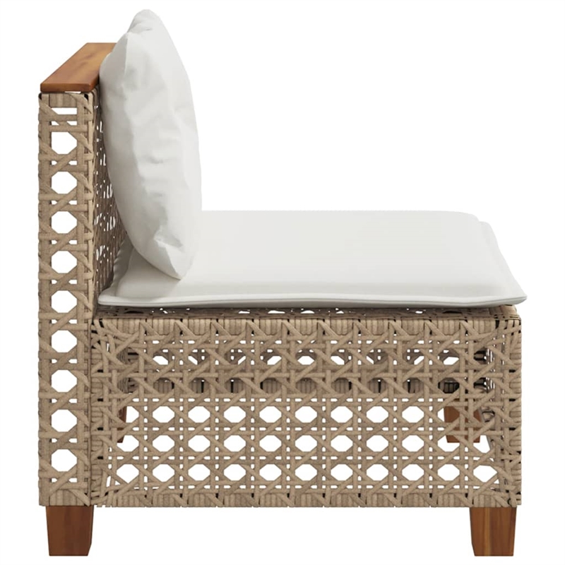 Bowery Hill Poly Rattan Patio Armless Sofa With Cushions in Beige