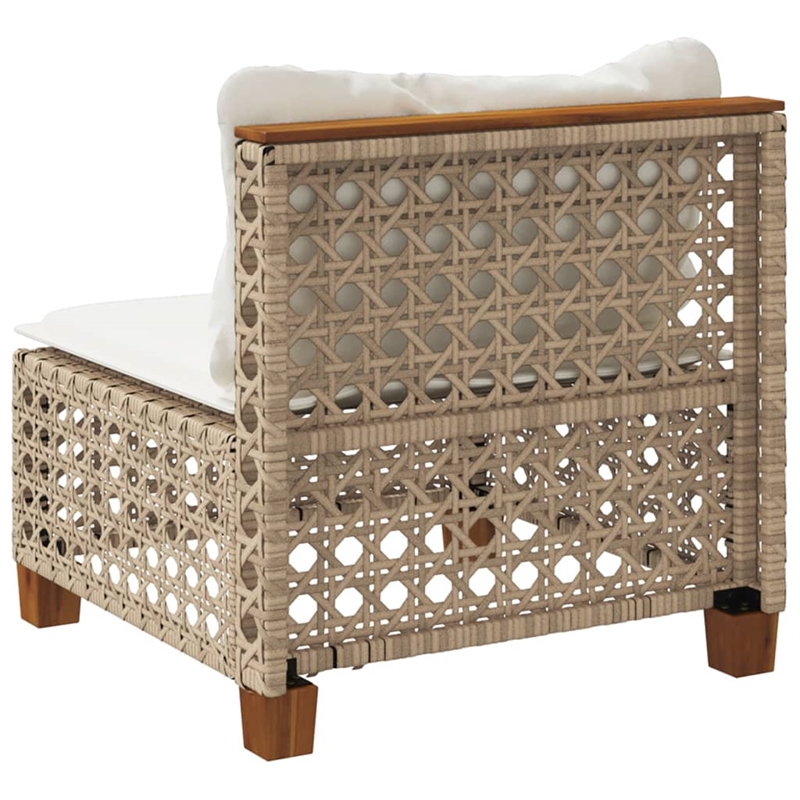 Bowery Hill Poly Rattan Patio Armless Sofa With Cushions in Beige