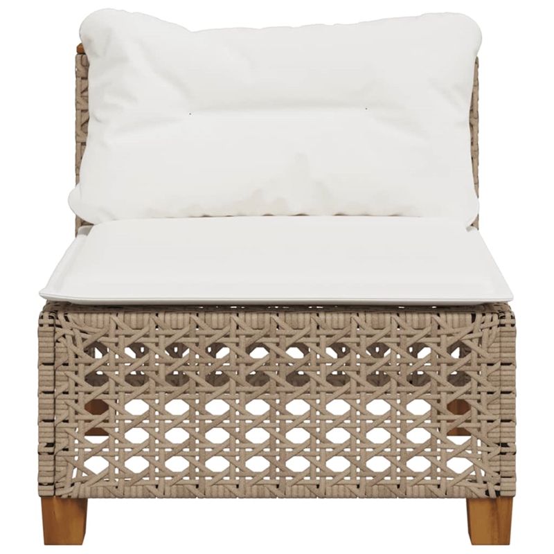 Bowery Hill Poly Rattan Patio Armless Sofa With Cushions in Beige