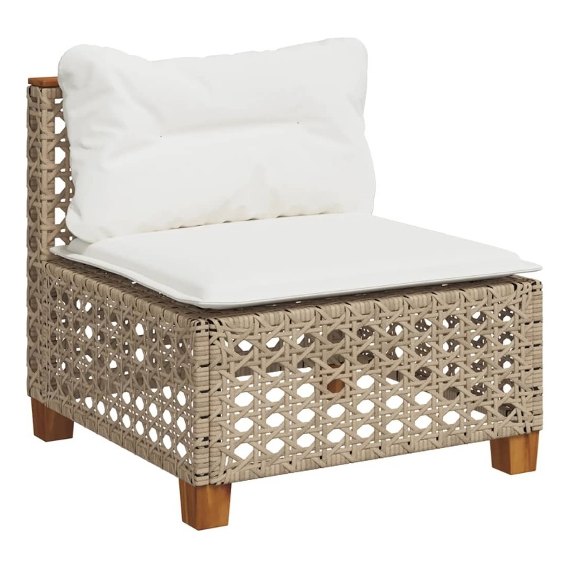 Bowery Hill Poly Rattan Patio Armless Sofa With Cushions in Beige