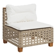 Bowery Hill Poly Rattan Patio Armless Sofa With Cushions in Beige