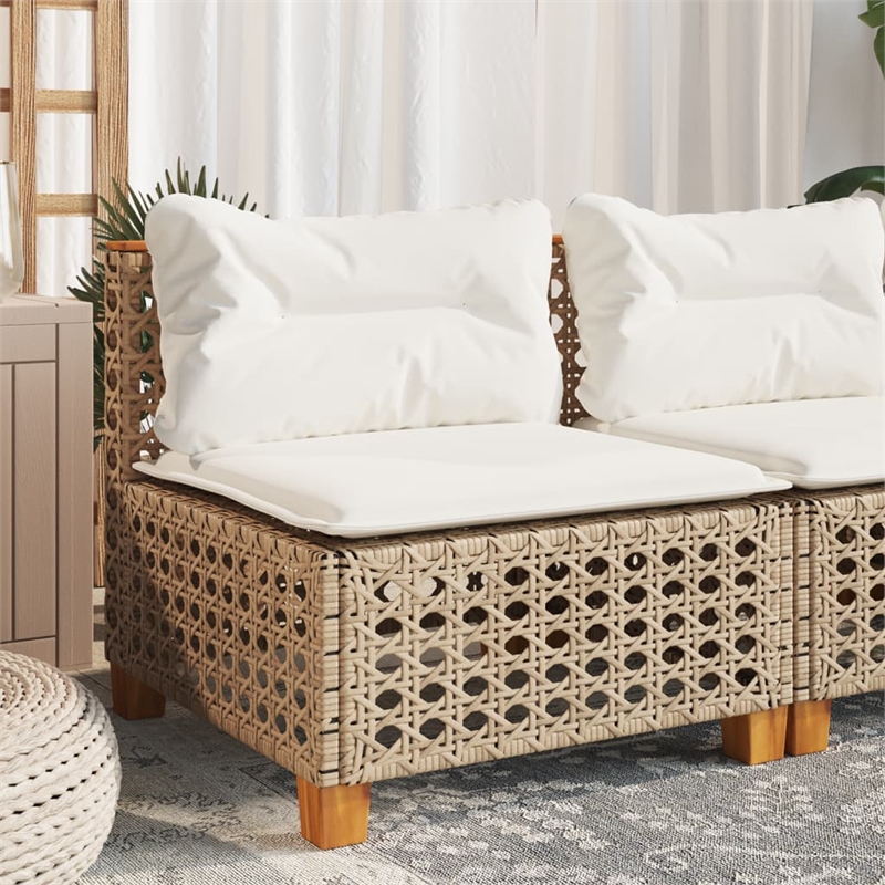 Bowery Hill Poly Rattan Patio Armless Sofa With Cushions in Beige