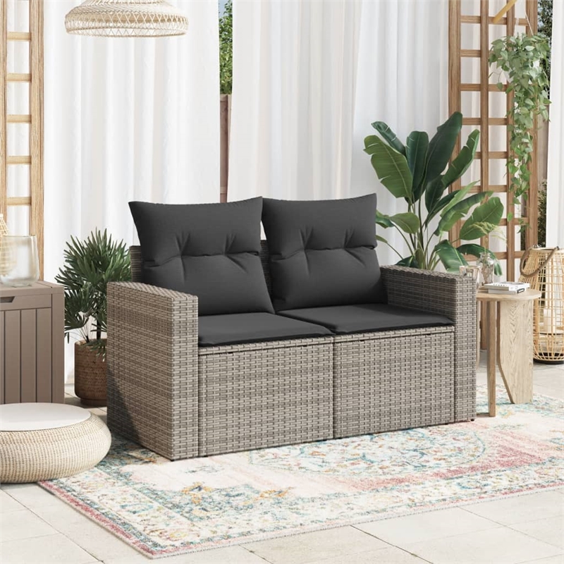 Bowery Hill Medium PE Rattan Garden Sofa With Adjustable Feet in Gray