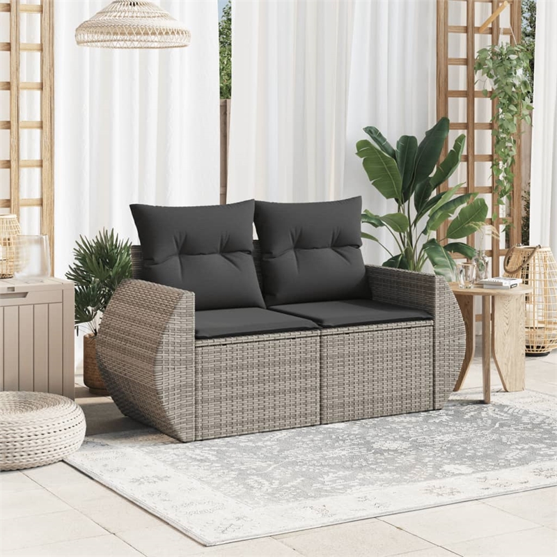 Bowery Hill Medium Modular PE Rattan And Powder-Coated Steel Garden Sofa in Gray