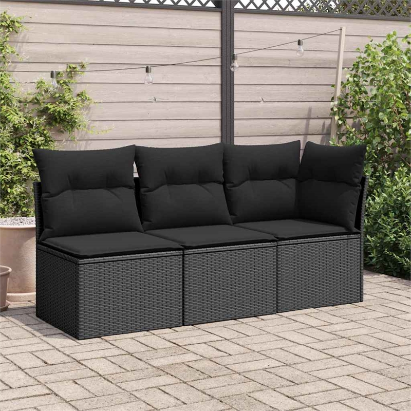 Bowery Hill PE Rattan Garden Sofa With Removable Covers in Black