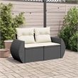 Bowery Hill Contemporary 2-Seater PE Rattan Modular Garden Sofa in Black