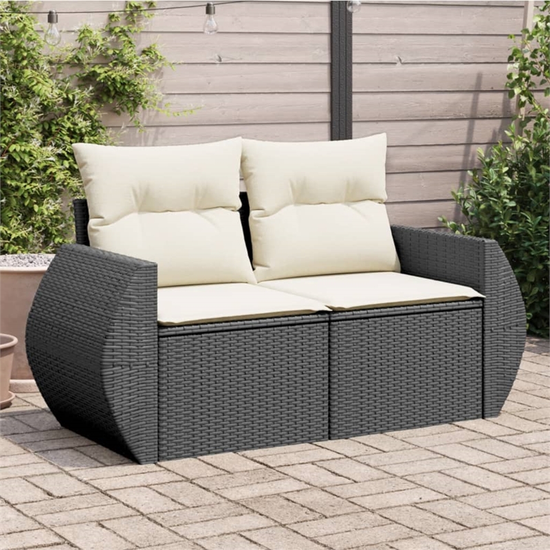 Bowery Hill Contemporary 2-Seater PE Rattan Modular Garden Sofa in Black