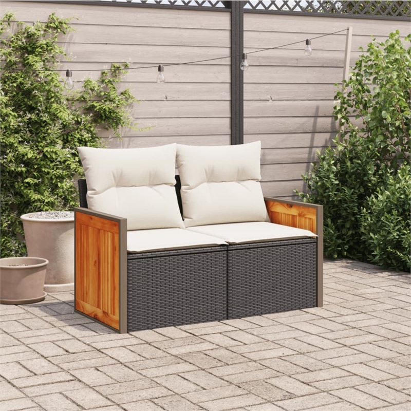 Bowery Hill Contemporary 2-Seater PE Rattan Modular Garden Sofa in Black