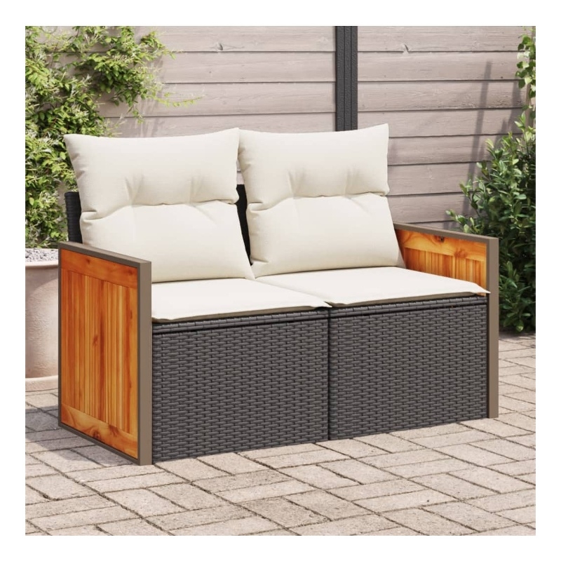 Bowery Hill Contemporary 2-Seater PE Rattan Modular Garden Sofa in Black