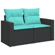 Bowery Hill Contemporary 2-Seater PE Rattan Modular Garden Sofa in Black