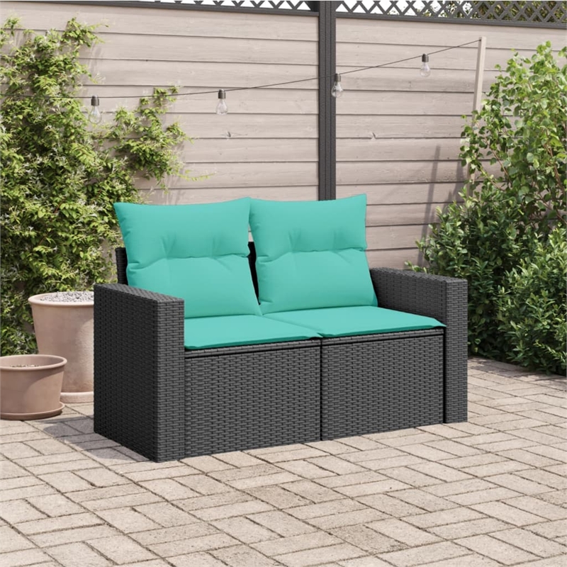 Bowery Hill Contemporary 2-Seater PE Rattan Modular Garden Sofa in Black